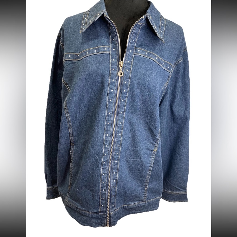 Cathy Daniels Blue Denim Jean Jacket with Stud Trim